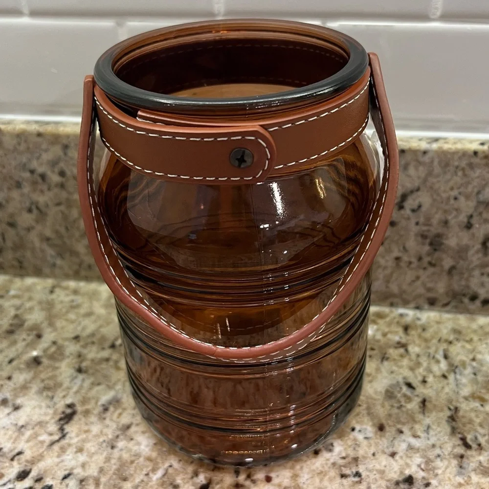 Target 🎯 Brown Glass Lantern with Leather Straps